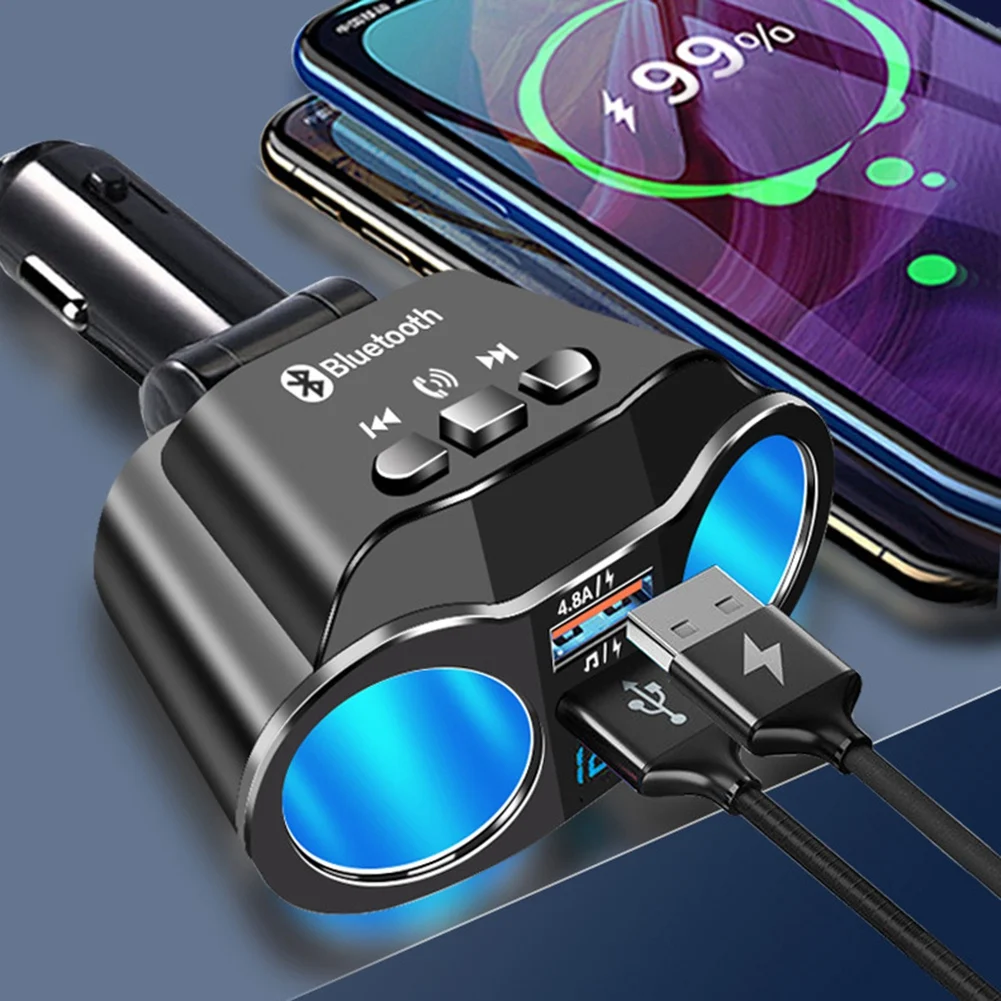 【A16I~】 Dual USB Port Car Charger 2 Way Auto Car Lighter Socket Splitter DC12-24V 4.8A Bluetooth 5.0 MP3 Player with Handsfree