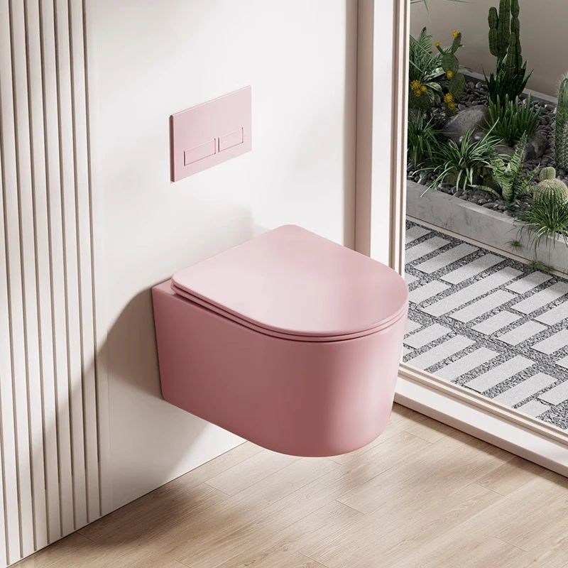 Pink wall-mounted toilet suspended small apartment hanging toilet wall-mounted household bathroom wall-mounted toilet