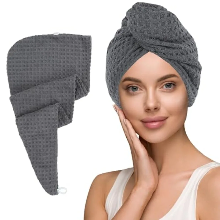 

Hair Towel Terry Cloth Absorbent Dry Anti Frizz Twist Plopping Curly Shower for Women Wet Hair 1Pack Waffle Long Hair Head Wrap