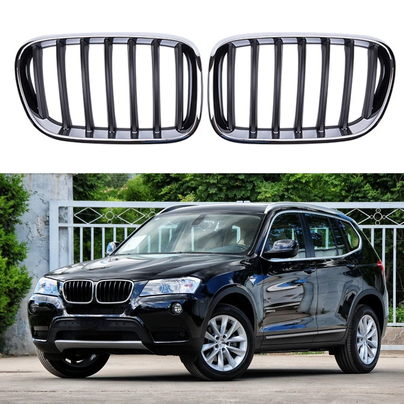 

Racing Grills For BMW X3 F25 Car Front Kidney Grilles Silver Frame Black Single Line 11-13 Automobile External Auto Accessories