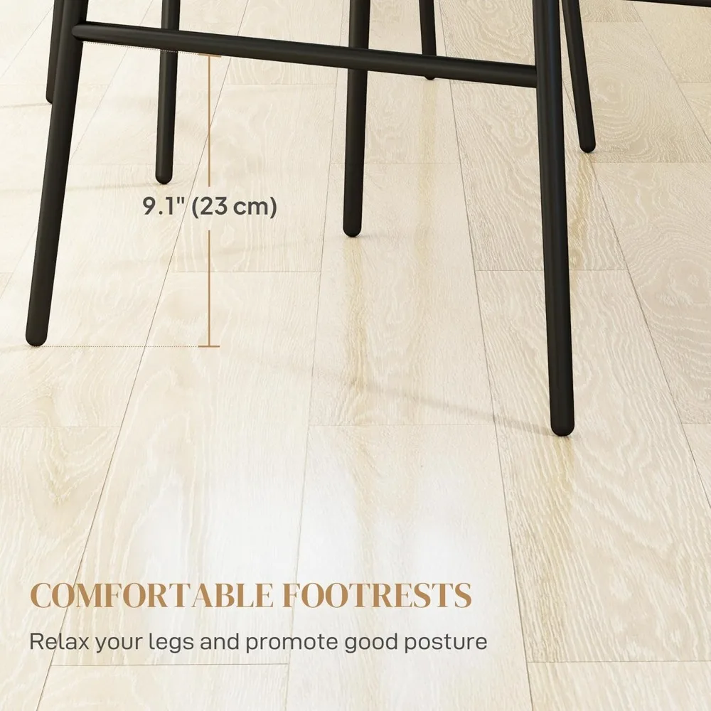 مجموعة مقاعد بار بارتفاع عداد الروطان مكونة من 2، مقاعد بار من الخيزران مقاس 26 بوصة مع ظهر، وكراسي بار حديثة لجزيرة المطبخ، وطاولة المطبخ