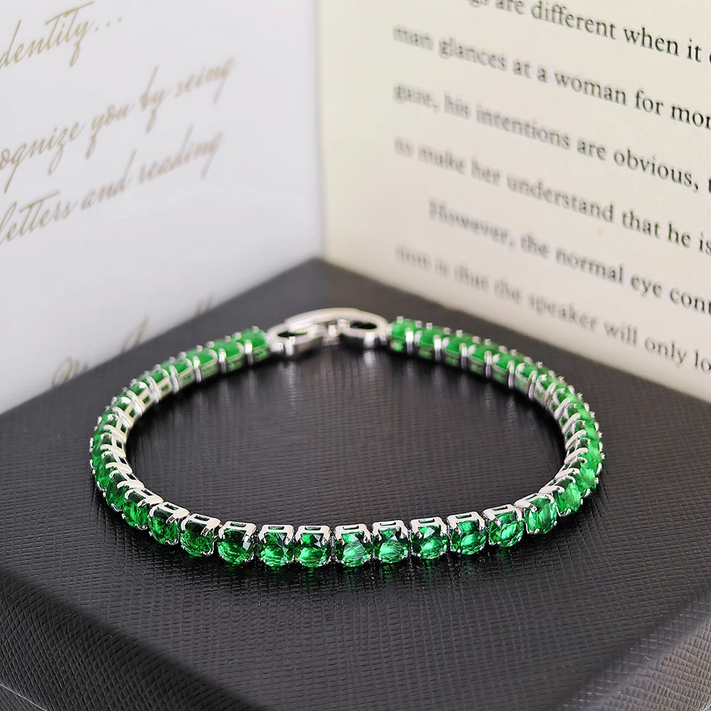 2024 New Arrival 4mm Luxury Red Blue Green Silver Color Bracelet Bangle for Women Valentine\'s Day Gift Jewelry Wholesale S5787