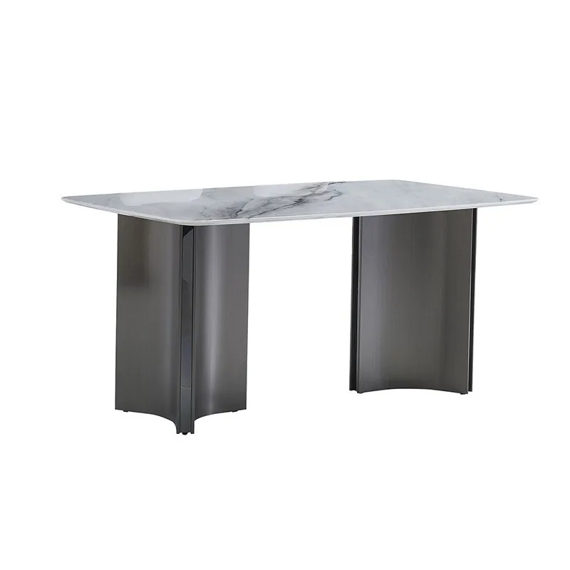 

Modern light luxury stainless steel rectangular marble dining table household dining table chair