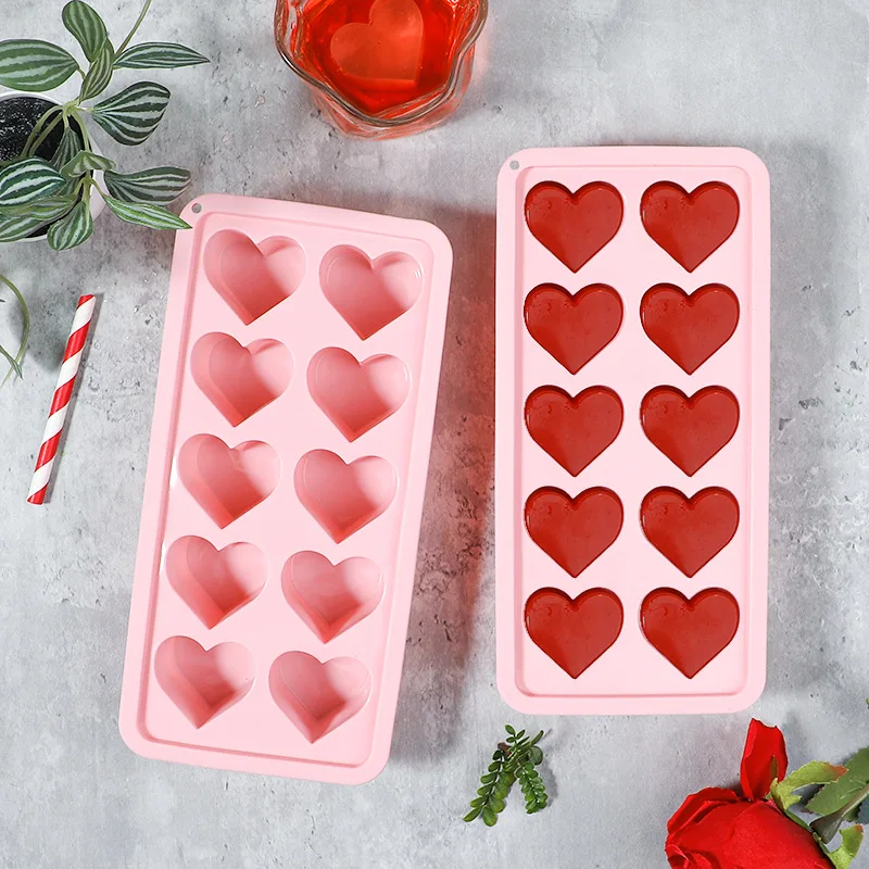 Valentine's Day Heart Ice Lattice Mold Silicone 10 Grid Ice Cube Mold Ice Easy Release Love Heart Ice Lattice Kitchen Gadgets