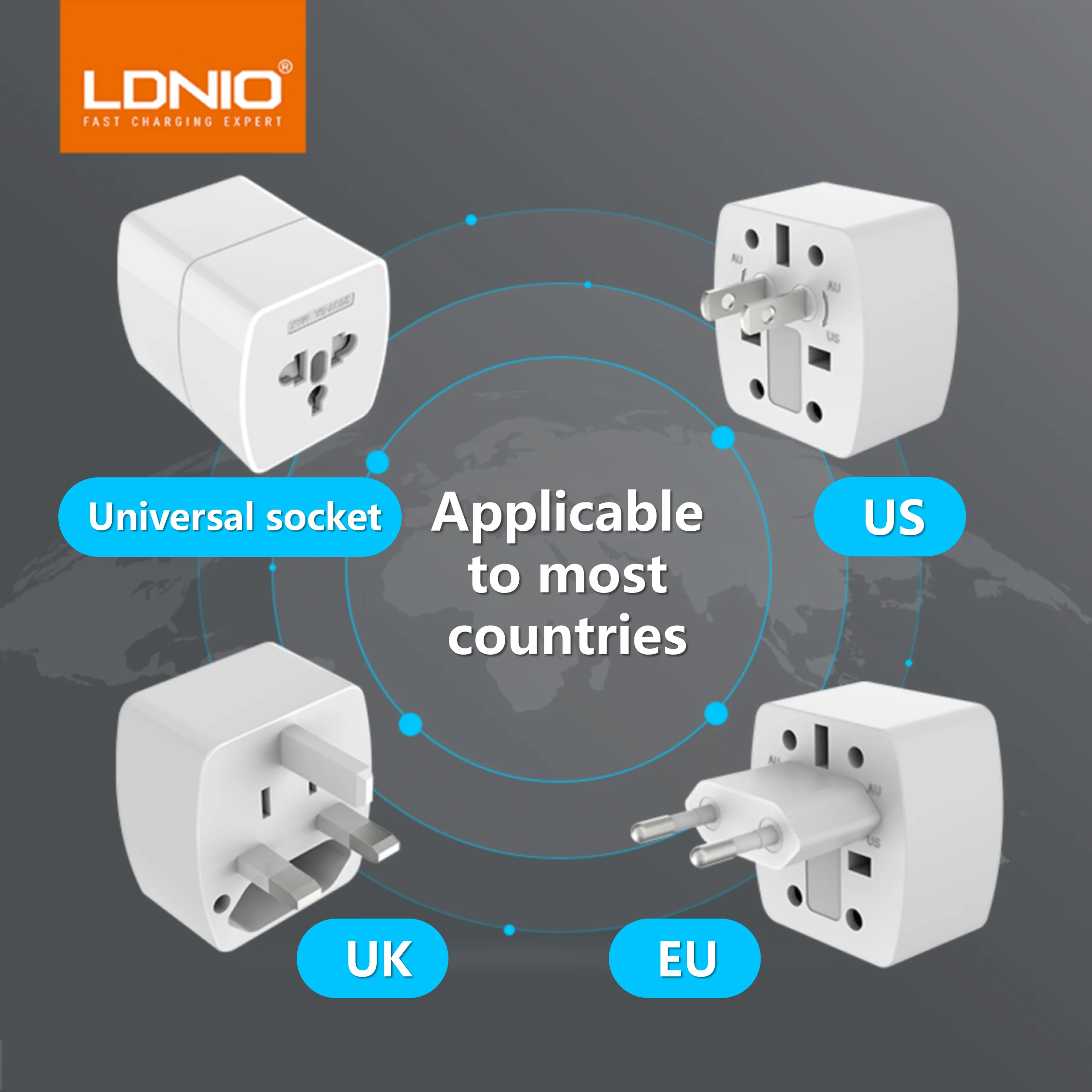 LDNIO Mini Size Z4 World plug adattatore da viaggio elettrico internazionale presa 6A universale per spina universale UK US EU AU