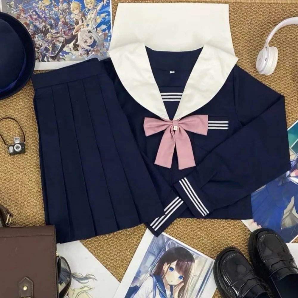 Japanese Orthodox White Collar Cyan Sailor Suit, Sweet  JK School Uniform Middle Suit for Graduation Photo&School Uniform Wear