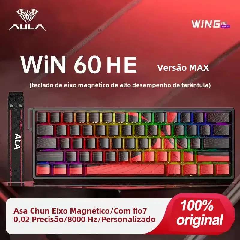 AULA Win60 HE Teclado para jogos com interruptor magnético 8k com fio 60% personalizado RGB Hot Swap Rt Esports Gamer Teclado mecânico para presentes de PC