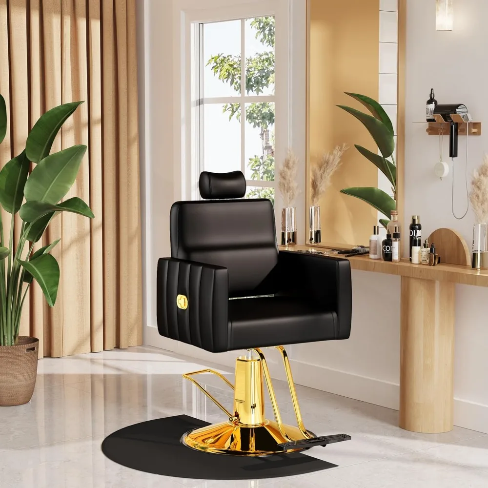 كرسي صالون باشا الفاخر للاستلقاء مع مسند رأس قابل للفصل ومصمم ذهبي وكراسي حلاقة سوداء بسعة وزن عالية #2