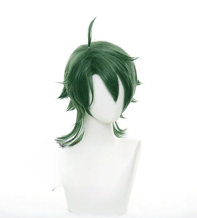 Sintetis Nanjo Wig Cosplay pria hijau pendek