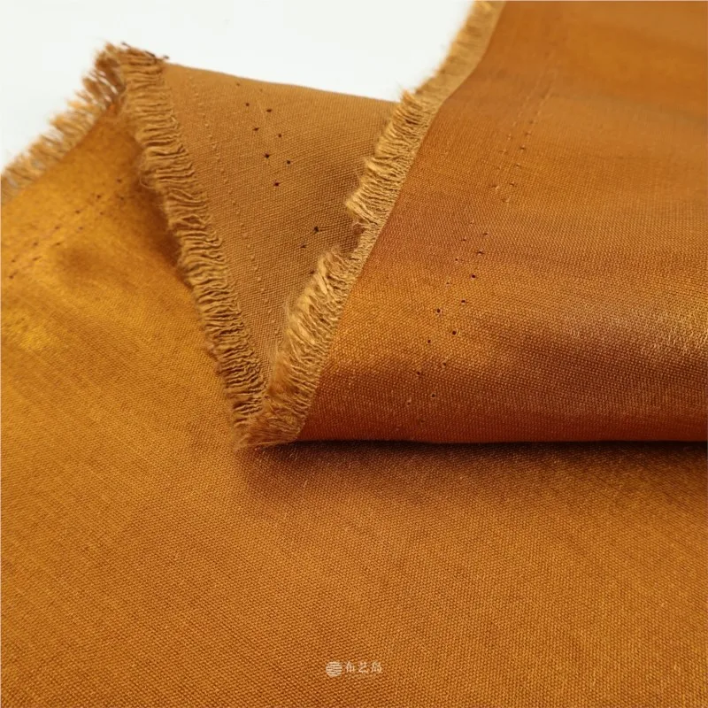Solid-color caramel-colored lustrous glass silk linen satin fabric Chinese-style dress