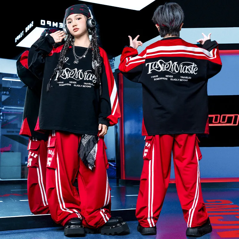 Children Boys Girls Streetwear Hip Hop Loose T-shirt Pants Track Suits Sets Kids Tracksuits Dance Costume Performance Clothes