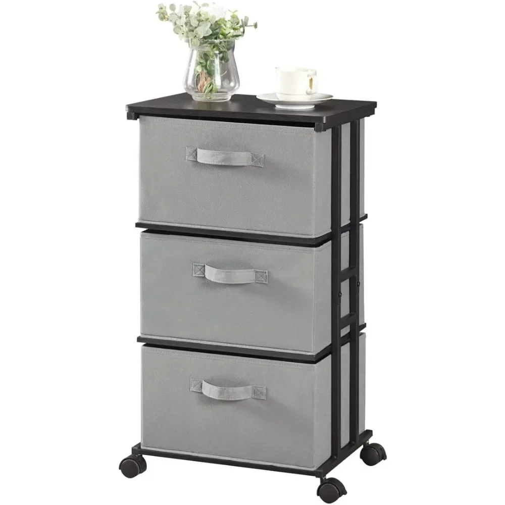 Dresser Tower with 3 Drawers Fabric  Drawer Organizer Unit  Chest with Wood Top Vertical Storage Dresser