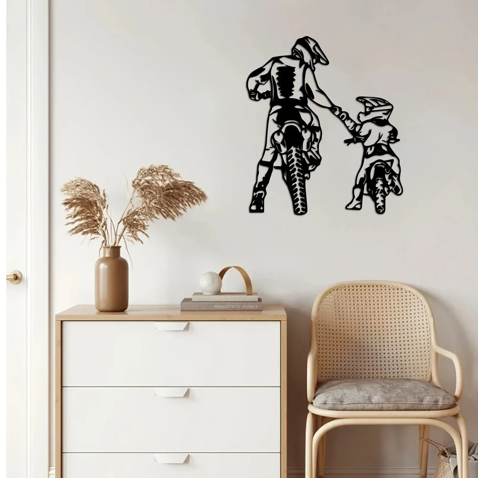 Pai e filho moto metal fixado na parede arte presente para menino pai presente natal decoração de casa quarto sala estar decoração da parede