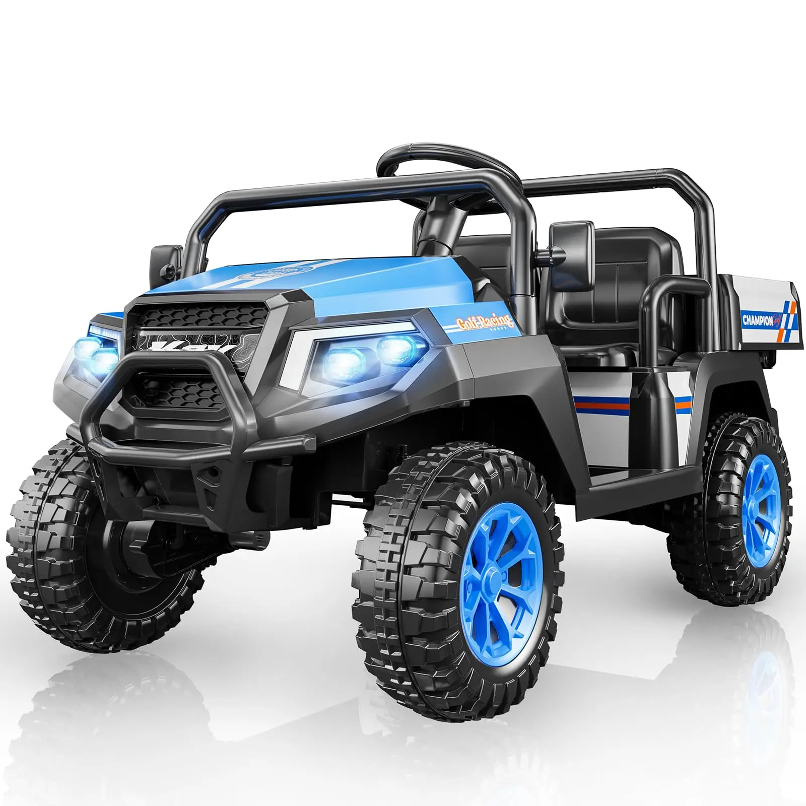 ركوب السيارة LIGIANT 24V 4WD، UTV كهربائي بمقعدين مع جهاز تحكم عن بعد، سرير صندوق السيارة، مجرفة، عرض البطارية، سرعتان، موسيقى، LED، هدية عيد الميلاد