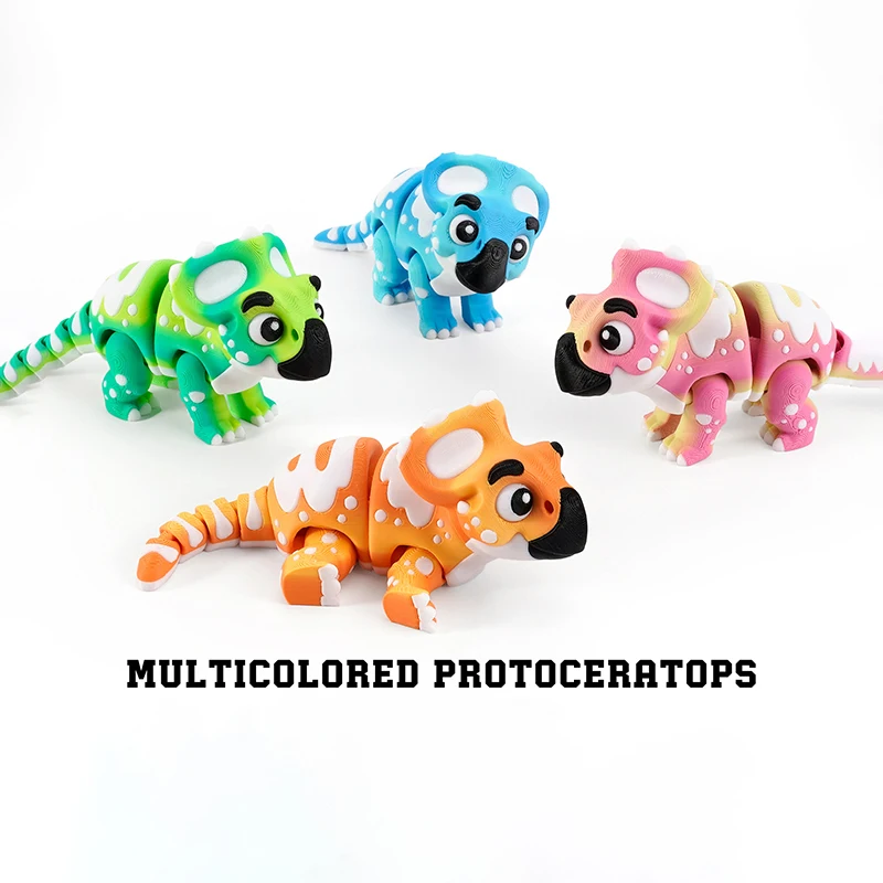 3D Printed Multicolored Protoceratops Activity Integrated Joint Desktop Ornament Forest Animal Cute