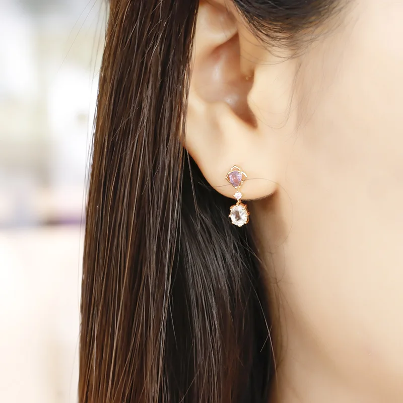 LAMOON Romantic Purple Natural Amethyst Topaz Stud Earrings For Women 925 Sterling Silver Light Gold Color Fine Jewelry Gift