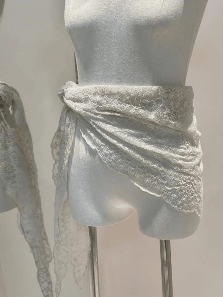 Heavy Embroidery Lace Headscarf Shoulder Design Half-length Skirt Two-use  Waist Curtain Short Skirt Korean Style Com...