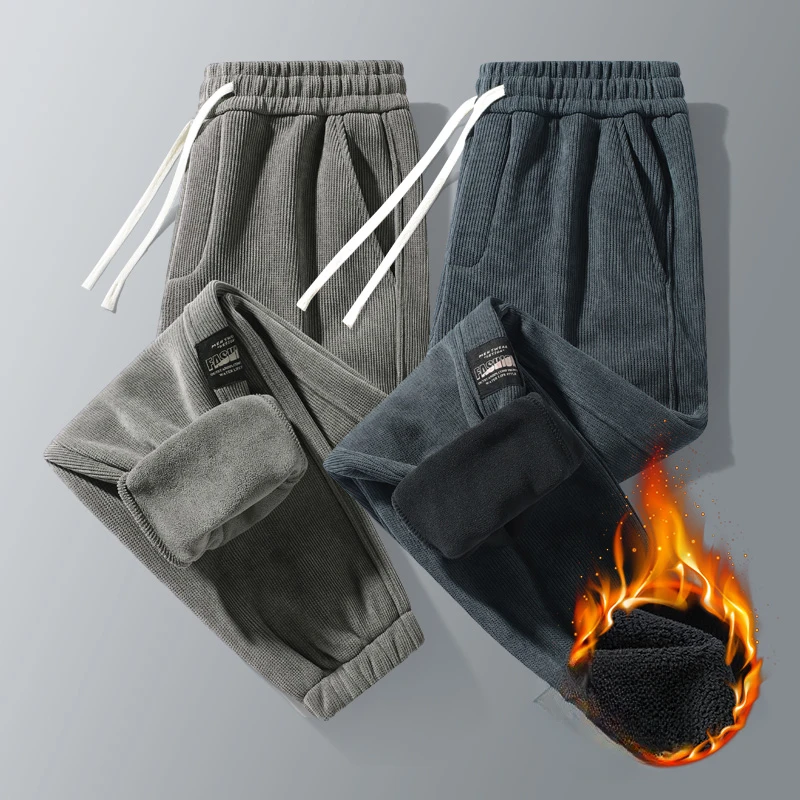 

Вельветовые свободные модные повседневные брюки с эластичной резинкой на талии, мужские новые однотонные спортивные штаны, мужские осенние прямые брюки для бега, широкие брюки