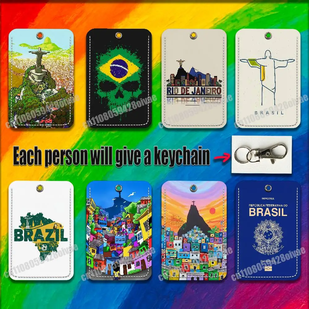 

Rio de Janeiro Brazil Flag Map Passport For ID Clips Credit Bank Campus Card Holder Cover Decoration PU Leather Keychain