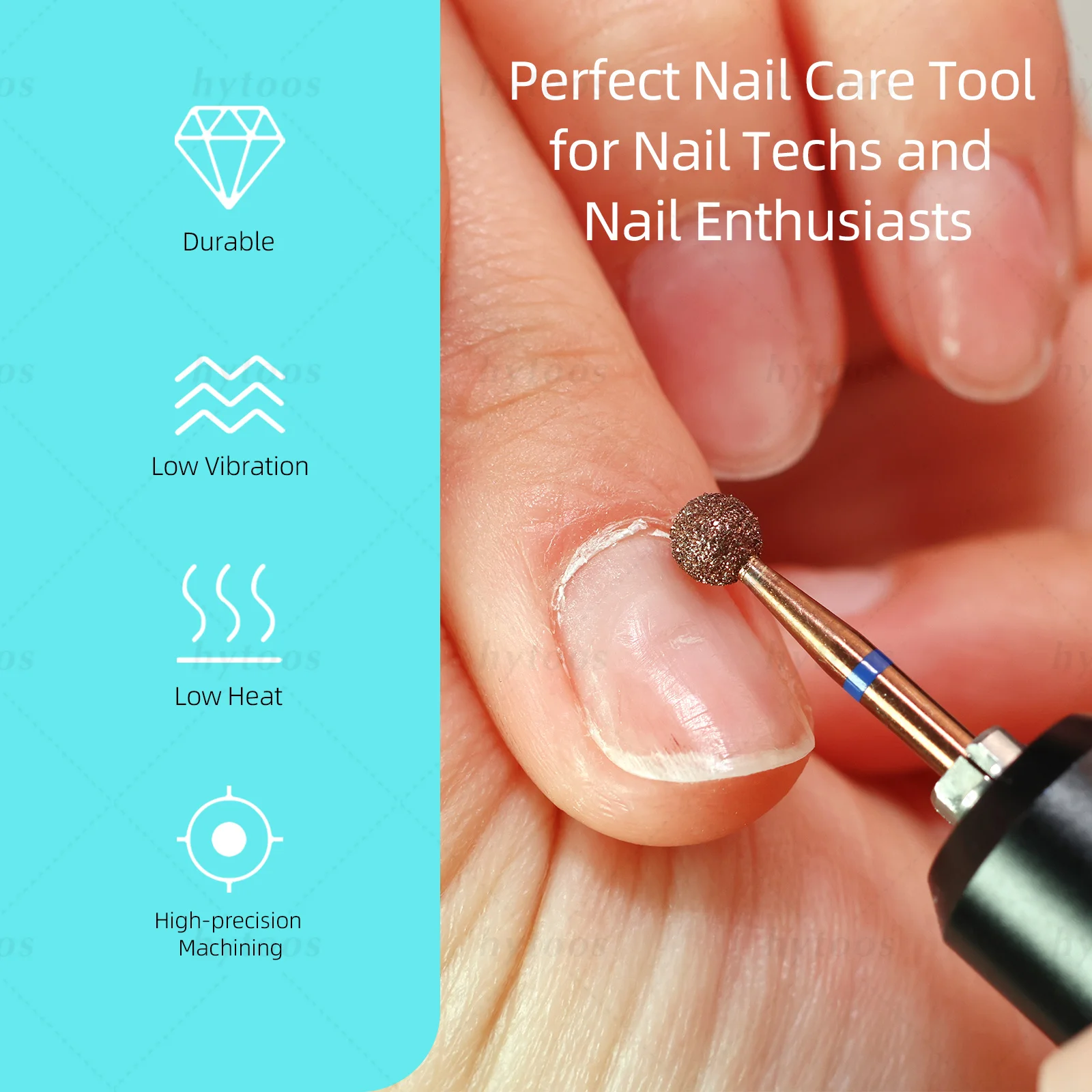 HYTOOS 4mm Ball Copper Coated Diamond Nail Drill Bits Russian Cuticle Clean Burr Dead Skin Cleaner Pro Manicure Removal Tool