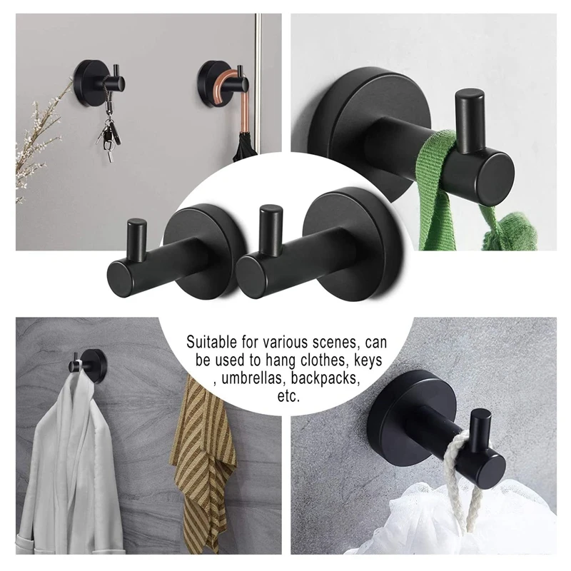 Towel Hook, Bathroom Towel Hooks, Black Coat Hooks, Bathroom Hardware Accessories, Matte Towel/Closet Hook, 2 Pieces
