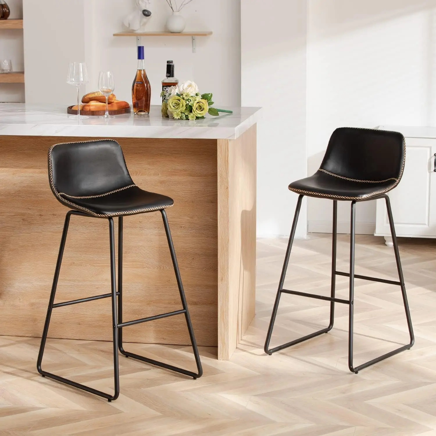 

Bar Stools,30" Bar Height Stools Set of 2,Faux Leather Bar Stools with Back,Modern Counter Stool for Kitchen Island