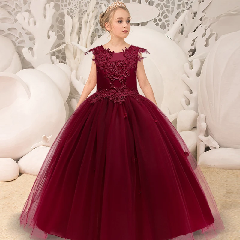 Formal Kids Long Bridesmaid Dress For Girls Children Costume Floral Prom Princess Dresses Vestido Girl Party Wedding Gown