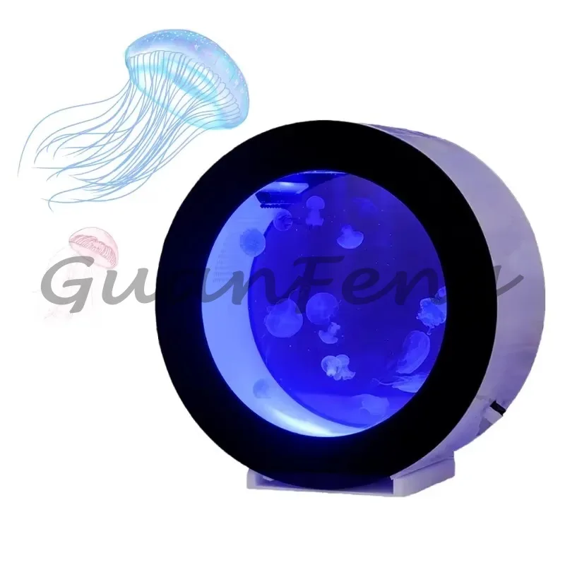 8L/18L/50L Acrylic Jellyfish Fish Tank - White & Black Round Desktop Aquarium for Small Fish, Creative Home Decor