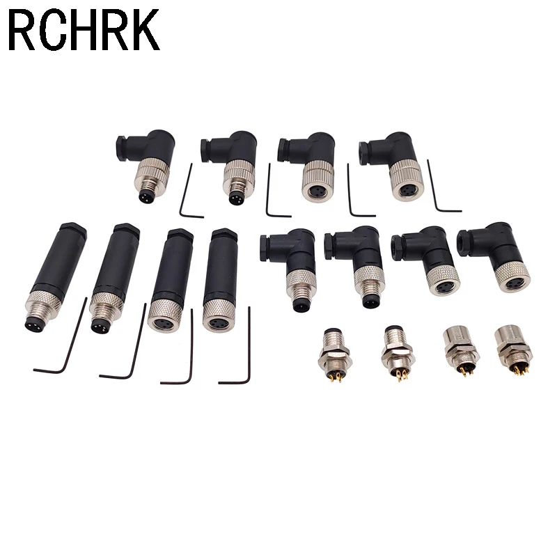 1Pc M8 sensor connector waterproof male&female plug straight angle screw threaded coupling 3 4 Pin Flange Socket back mount