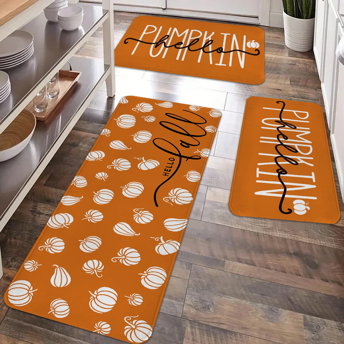 

1/2/3pcs Thanksgiving Watercolor Pumpkin Kitchen Mat Set, Home Decoration Farmhouse Anti Fatigue Mat, Festival Party Carpet Set,