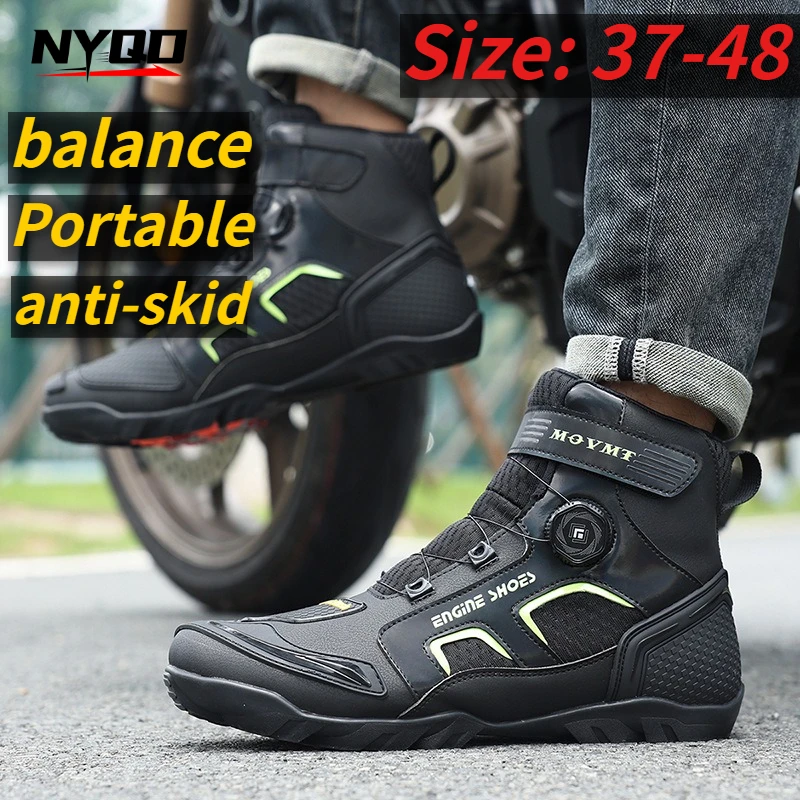

2026 Motorcycle Boots Men Leather Motos Breathable Anti Slip Wear-resistant Riders Boots Motorbike Racing Ankle Length Shoes