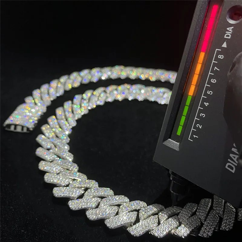 

18mm 20mm Moissanite Iced Out Diamond Cuban Chain Necklace 925 Sterling Silver Hip Hop Necklace Miami Cuban Link Chain
