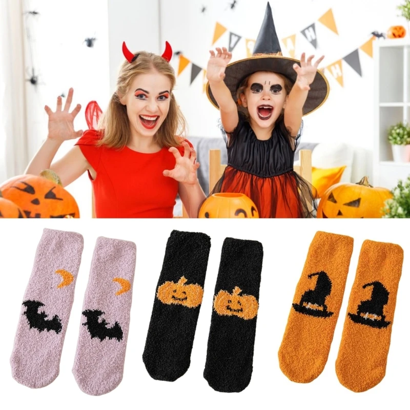 

Adult Teens Halloween Theme Socks Winter Fuzzy Slipper Fluffier Cozy Socks Women Men Coral Fleece Sleeping Ankle Floor Socks