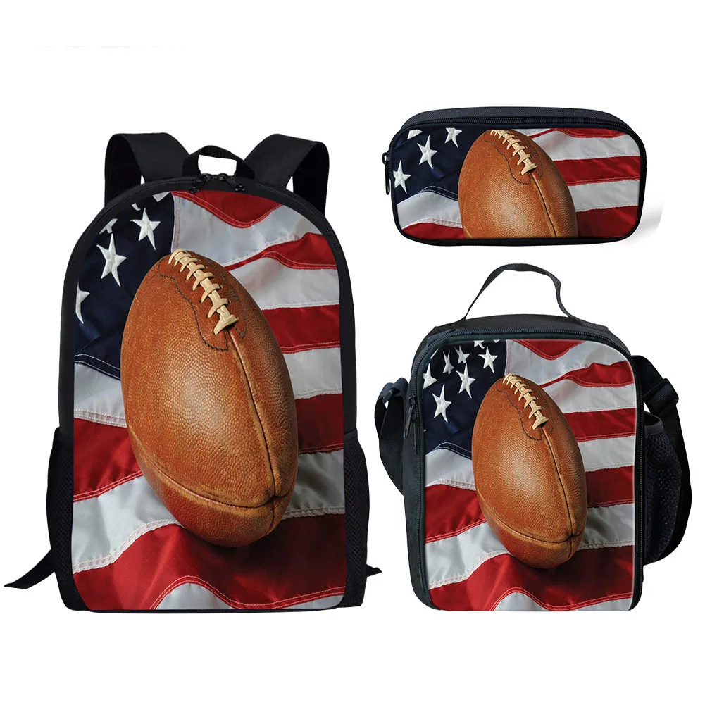 Harajuku Novelty Cool American football rugby 3D Print 3pcs/Set pupil School Bags Laptop Daypack Backpack Lunch bag Pencil Case