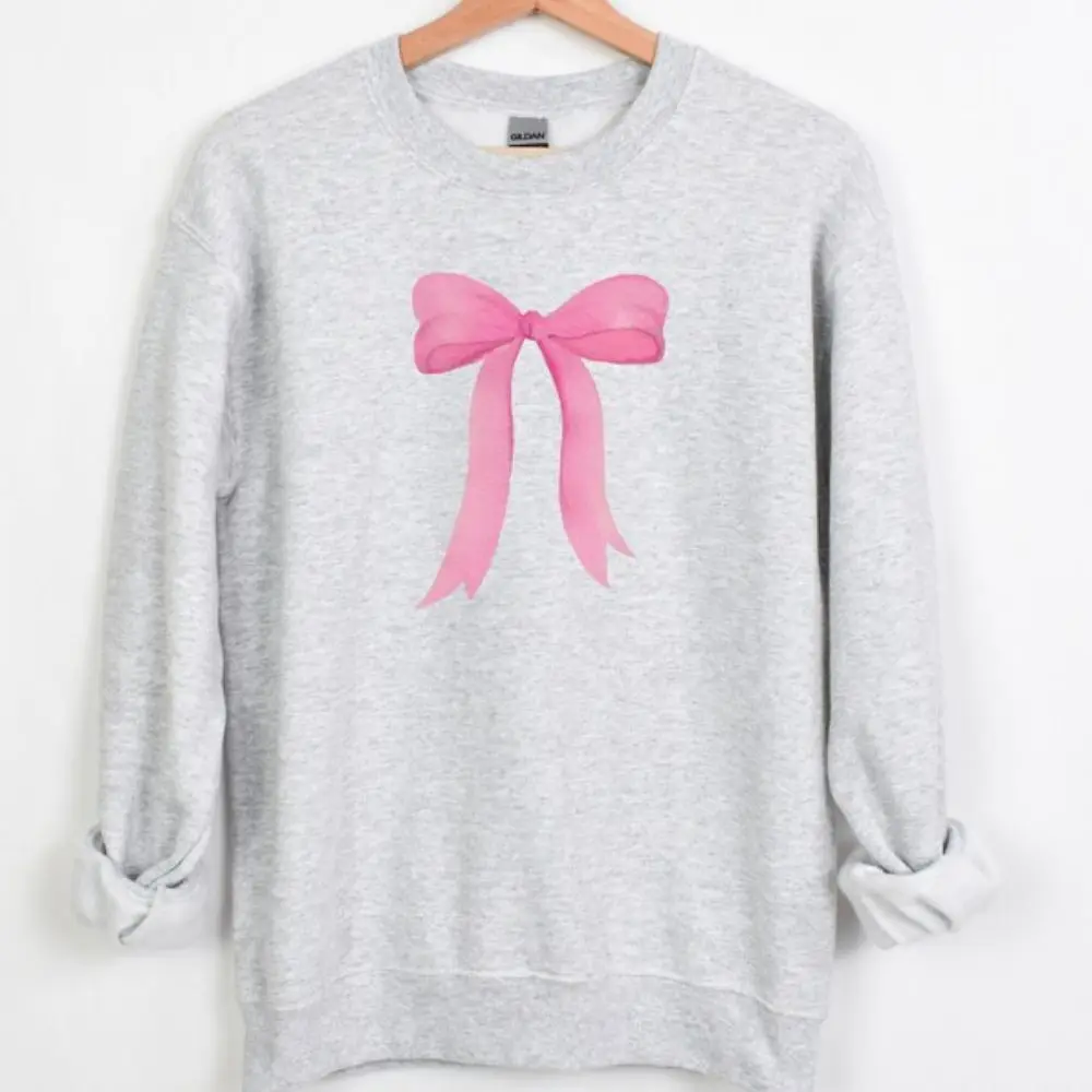 Pink Ribbon Bow Sweatshirt Trendy Sweatshirt Cute Hoodie Aesthetic Sweatshirt Pink Bow Girly Hoodie 2024 Spring New Sweatshirt