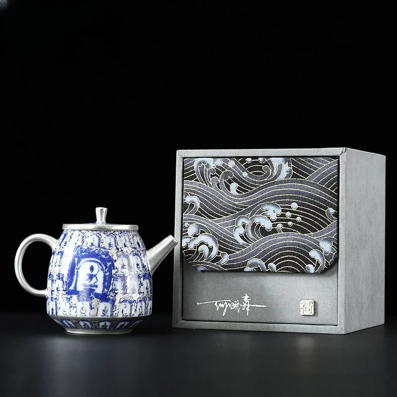 160ML Ceramics Gilded Silver Buddhas Tea Pot, Kung Fu Tea Set, Household High end Tea Pot, Kettle Single Pot Gift Box