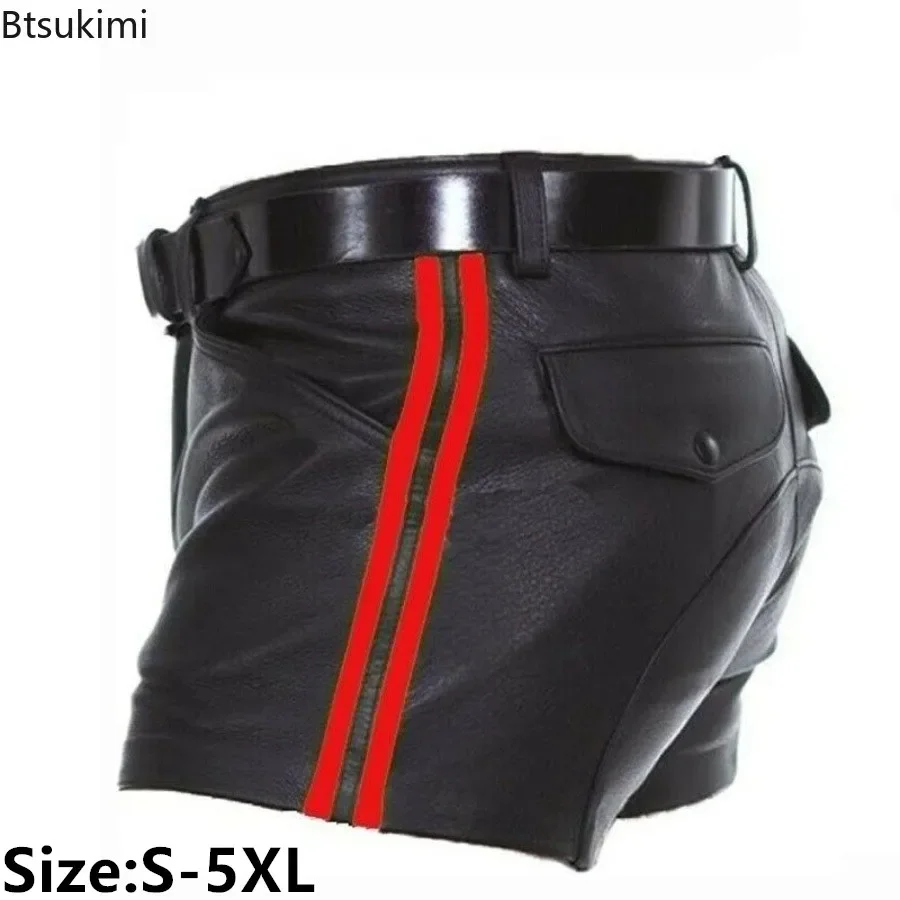 New PU Leather Pants Men's Fashion Casual Shorts Summer Trend Streetwear Cool Motorcycle Leather Pants Punk Style Shorts for Men