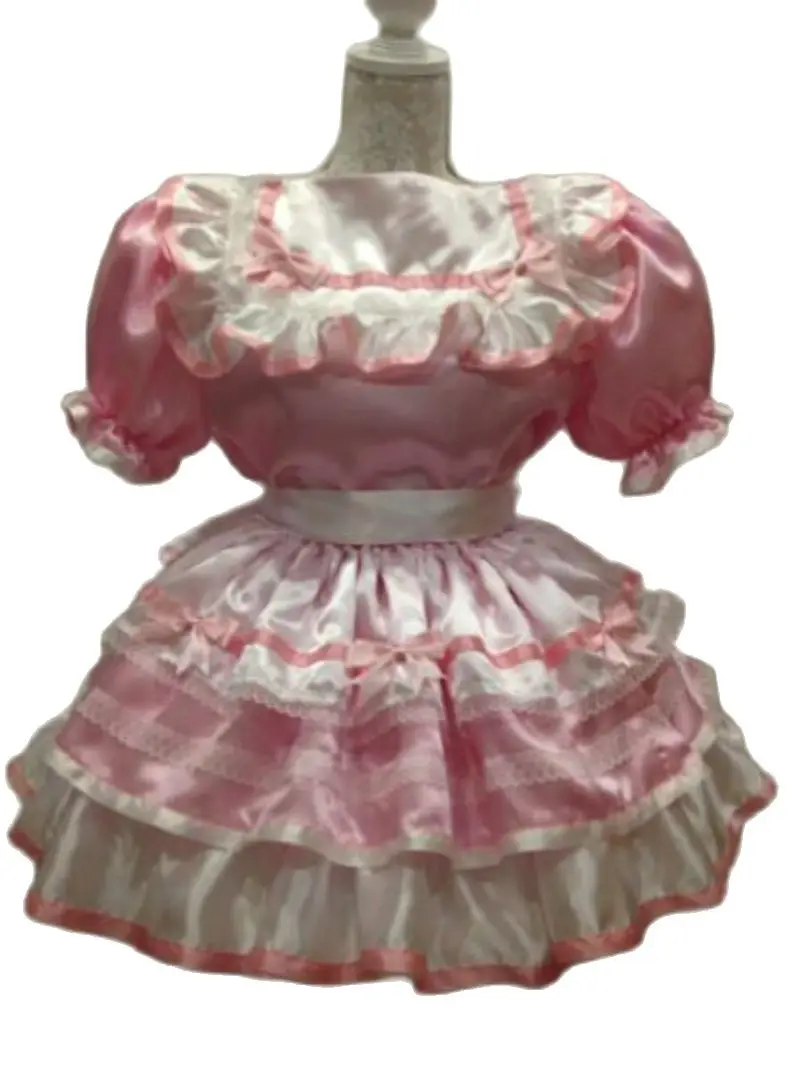 The Latest Hot Selling Sissy Pink Satin Fluffy Bubble Sleeve Tower Skirt Maid CD / TV Uniform Customization