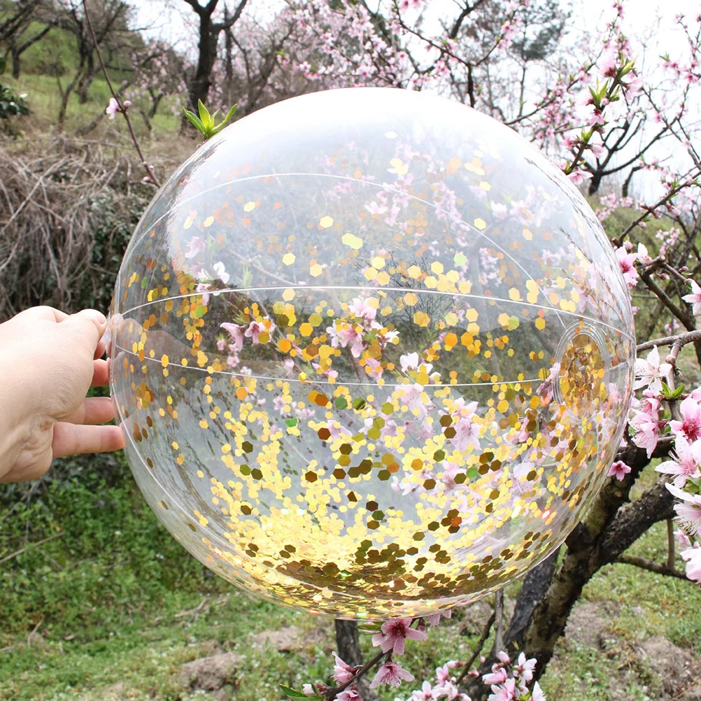 ลูกบอลทรายกลิตเตอร์ใสสำหรับเด็กเล่นกลางแจ้ง ลูกบอลเลื่อมสีทองพร้อมปั๊ม สีสุ่ม ลูกบอลทรายกระพริบ