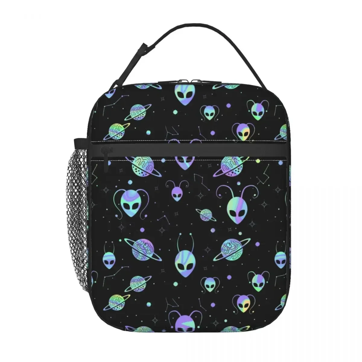 Holographic Alien Universe Cosmos With Planet And Star Insulated Lunch Tote Bag for Women Resuable Thermal Cooler Food Lunch Box