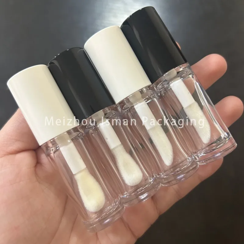 

50Pcs 6ml Transparent Round Black White Thick Wand Lip Gloss Tube Empty Big Brush Wand PET Concealer Bottle Lip Plumper Tubes