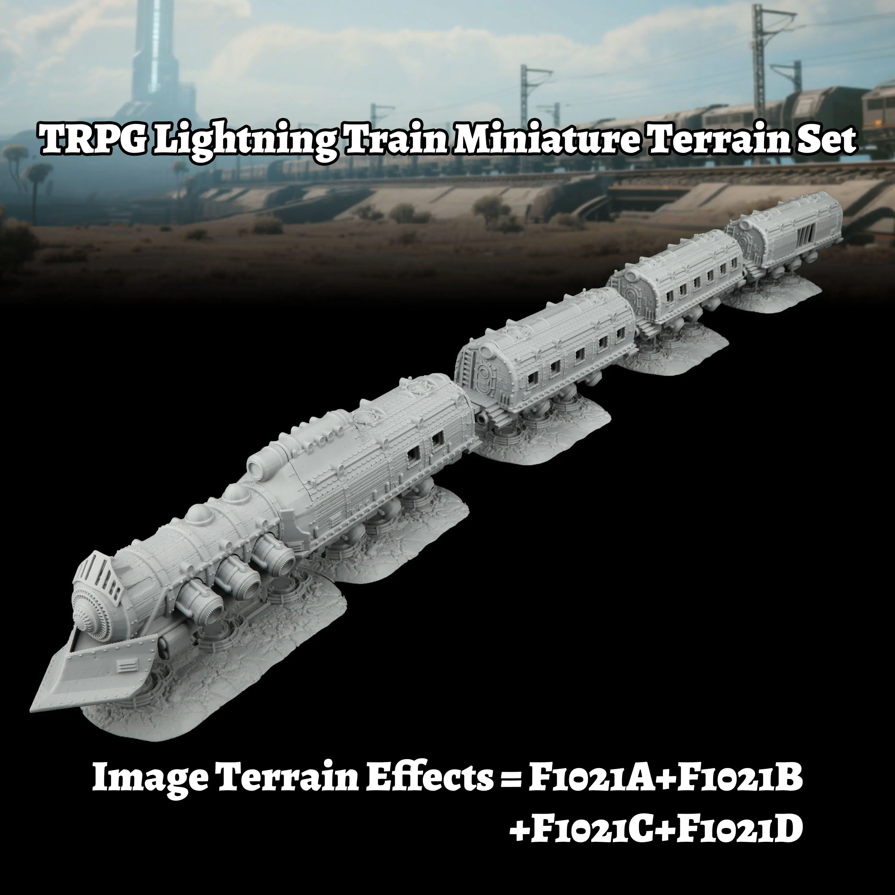 Sci Fi TTRPG Miniature Terrain Lightning Train Models, Tabletop Game Accessory With Futuristic Design For Cityscape Diorama