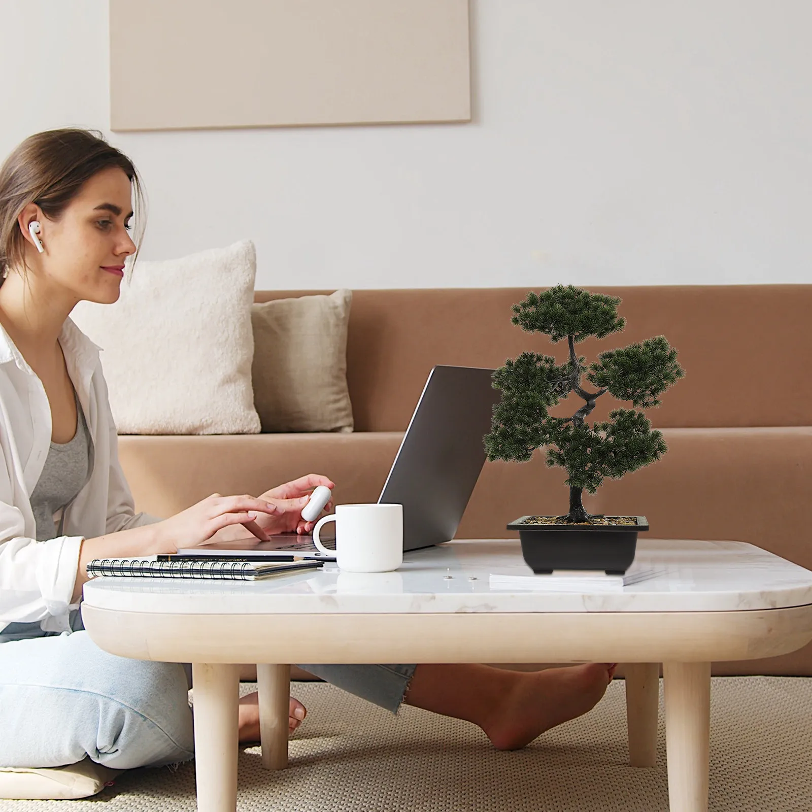 

Artificial Plant Bonsai Realistic Fake Potted Green Plant for Desk Living Room Decor Symbol of Wealth Luck Accomplishment