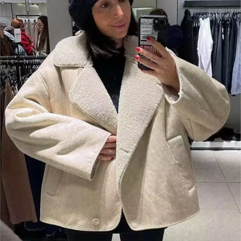 

Зима 2021, новая женская куртка в стиле ретро в корейском стиле, утепленное пальто из искусственной замши с воротником на флисовой подкладке, теплые ветрозащитные куртки, верхняя одежда