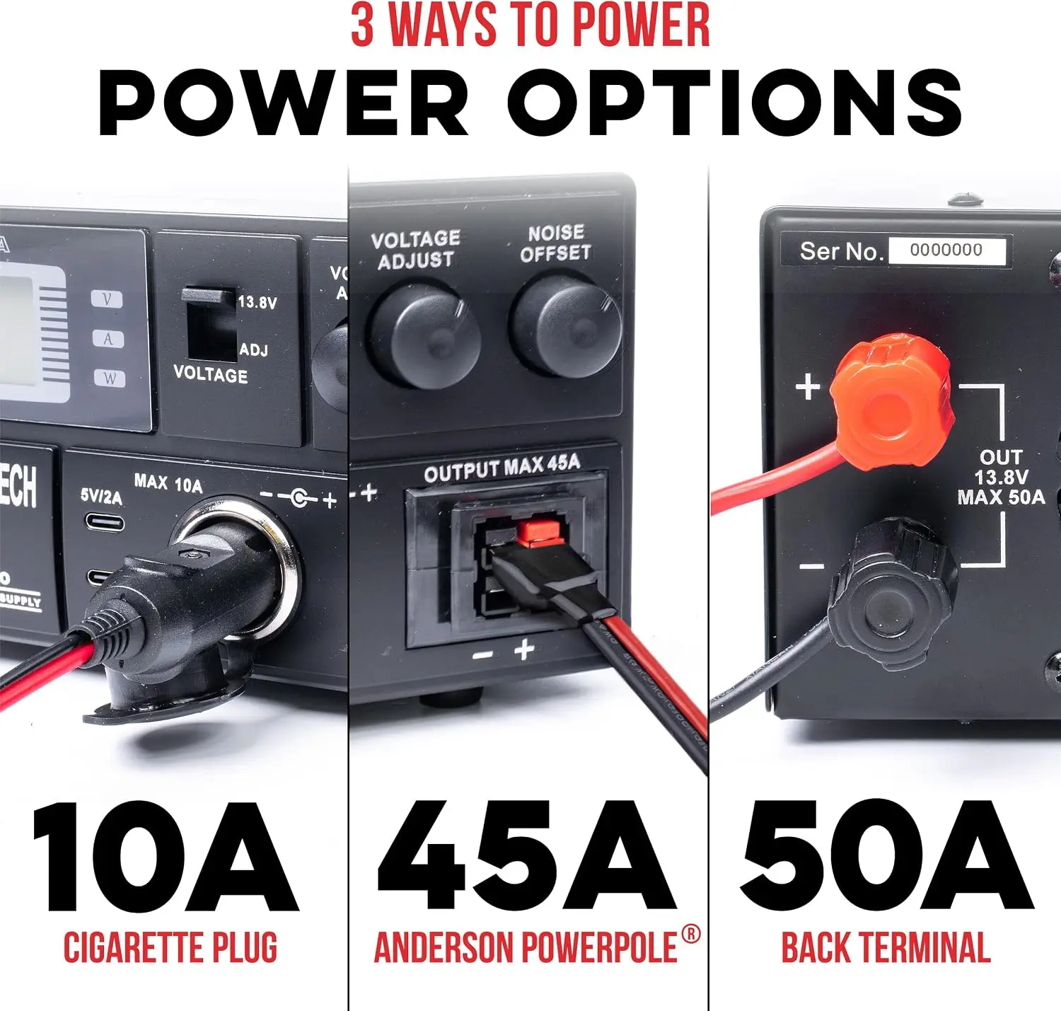 RPS-50PRO 50A (50 Amp) Regulated Power Supply, AC-to-DC Bench Convertor, Adjustable 9-15V (Fixed 13.8V Option), Anderson