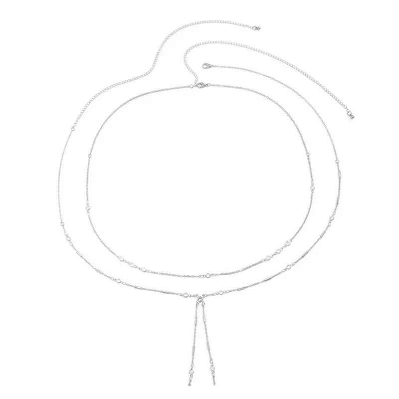 سلاسل بطن بشراشيب بطبقتين للنساء ، لون ذهبي وفضي ، سلسلة خصر وجسم بكيني معدنية للشاطئ ، إكسسوارات مجوهرات متعددة الاستخدامات