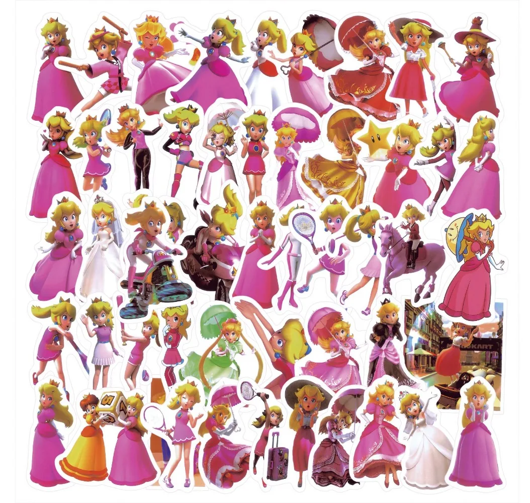 50 szt. Naklejek Graffiti z Księżniczką Peach z Kreskówek, Naklejki na Walizkę, Laptopa, Kubek na Wodę, Gitarę, Dekoracja DIY, Klasyczna Zabawka dla Dzieci