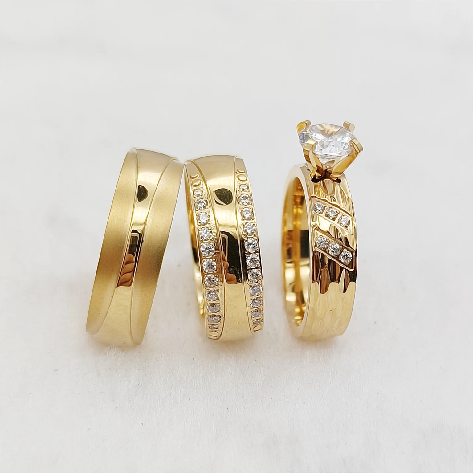 Luxury 3pcs Couples Wedding Engagement Rings Sets For Men and Women 18k Gold Plated Jewery Crown Promise Ringe