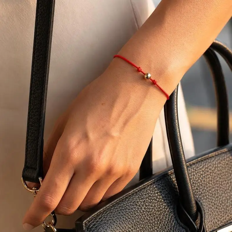 Red String Bracelet with Tiny Gold Beads Adjustable Size Comfortable Friendship Wristband for All Day Wear
