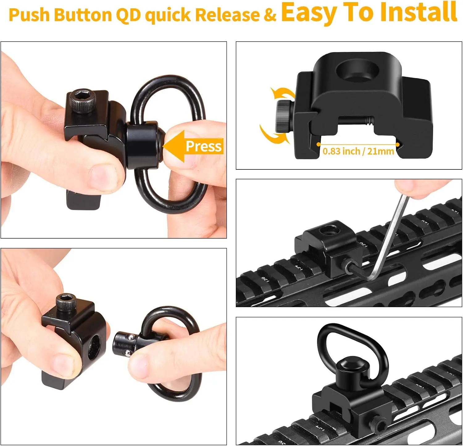 Quick Detach Sling Swivel Mount Adapter 1.25” QD Rifle Strap Sling Ring Attachment 20mm Picatinny Rail Hunting Gun Accessories